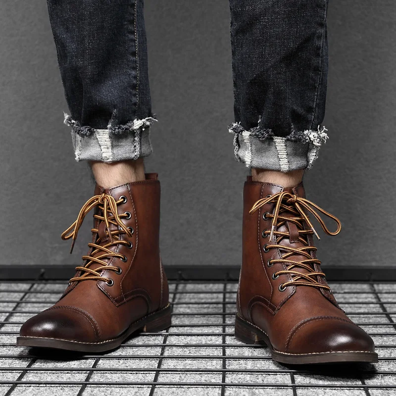 

Autumn Winter 2021 Men PU Leather Fashion Lace Up Martin Boots Gentleman Style Leisure Hot Selling Comfortable Men Boots