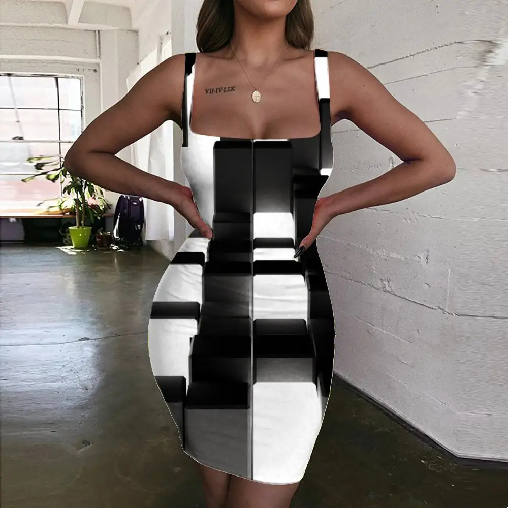 

KYKU Brand Geometry Dresses Women Abstract 3d Print Psychedelic Bodycon Dress Art Vestido Sexy Womens Clothing Party Vintage