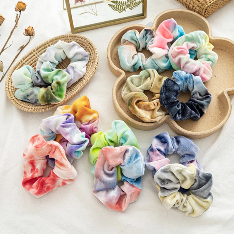 

Flannel Tie Dye Hair Ring Large Intestine Hair Loop Velvet Scrunchie Elastic Hair Bands Hair Ring Rubber Soft Warm Ponytail