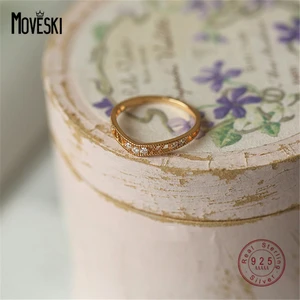 MOVESKI 925 Sterling Silver INS Simple Temperament V Ring Women Fashion Exquisite Wedding Party Jewelry Accessories