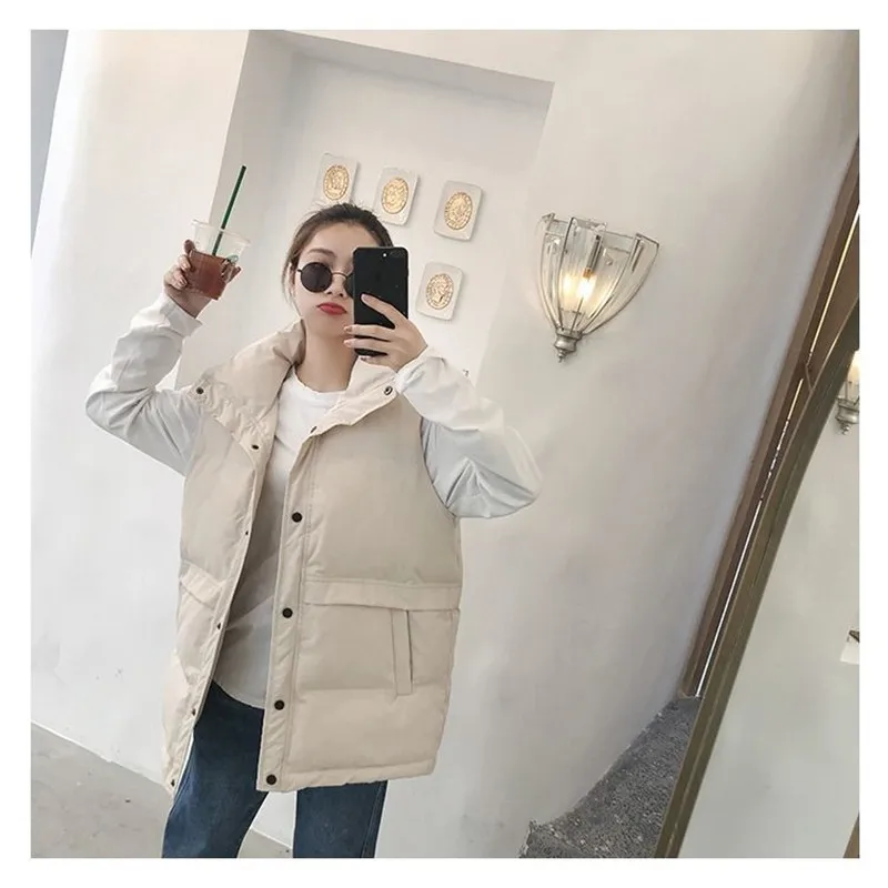 Зимний теплый жилет без рукавов длинное пальто для женщин свободная хлопковая