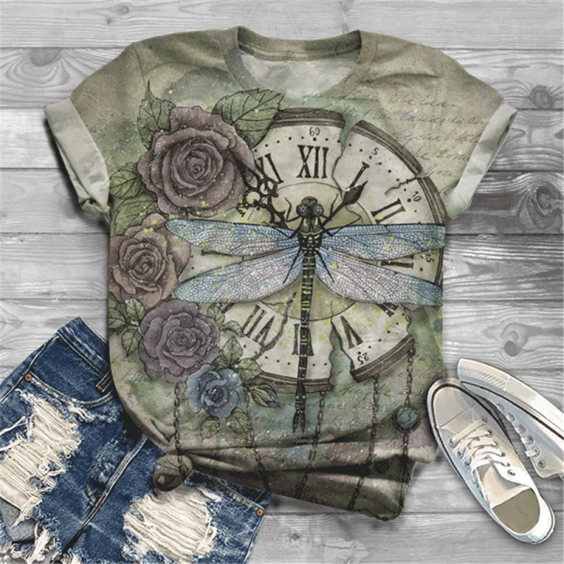 Футболка женская с рисунком животных и птиц Y2K Повседневная модная рубашка