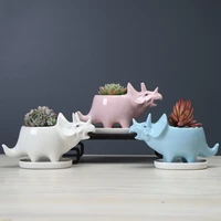 cute dinosaur ceramic succulent planter with tray bonsai cactus flower pot vase holder decorative organizer home office decor
