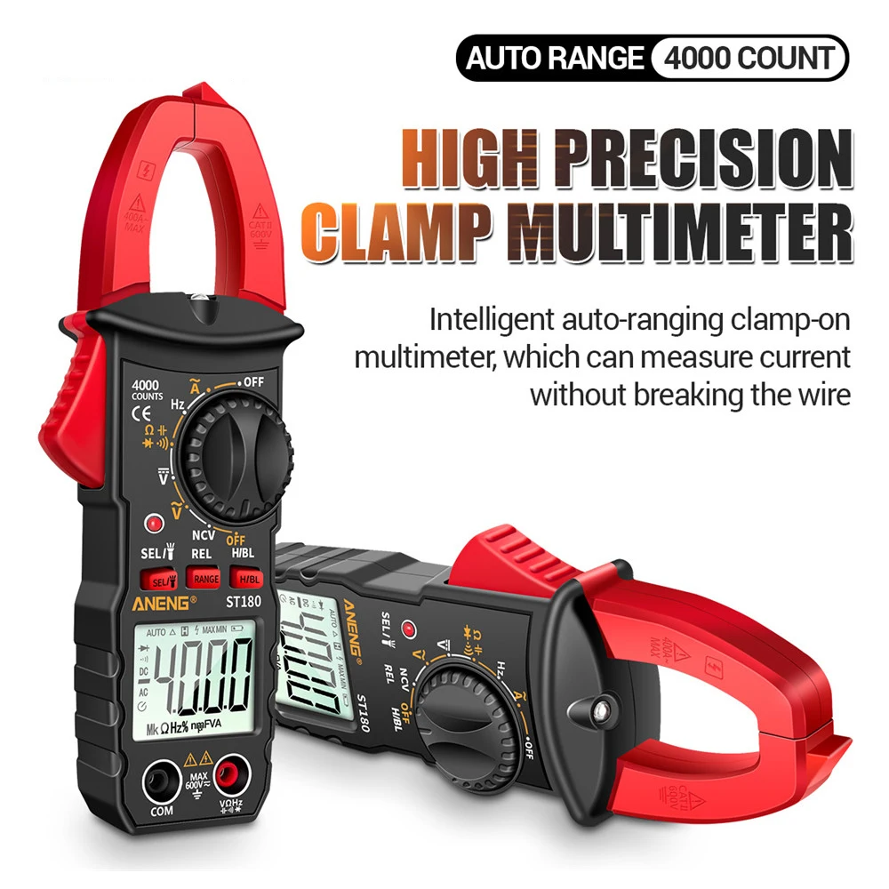 

Digital Clamp Meter Multimeter ST180 4000 Counts uto AC/DC Current Ammeter Voltage Tester Car Amp Hz Capacitance NCV Ohm Tool