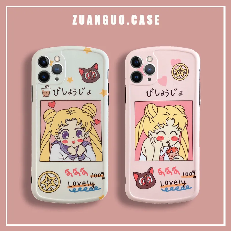 

For iPhone 11 pro max case，Cartoon Sailar Moon Simple phone case ,Liquid Silicone Cover Case For iphone 6 s 7 8 Plus X XS MAX XR
