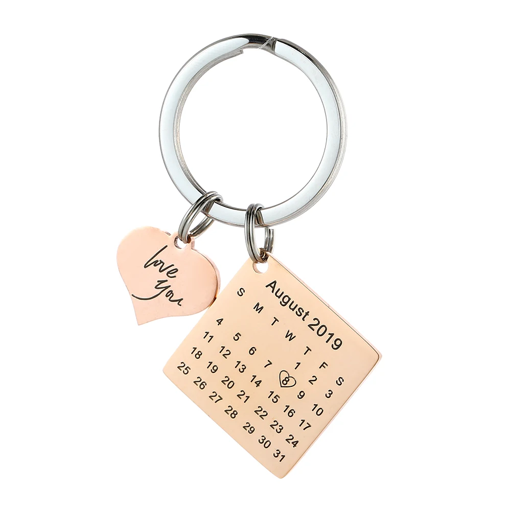 

Custom Engraved Calendar Keychains Personalized Date Key Chain Ring Lovers Gift Jewelry DIY Private Photo Keychain Keyring