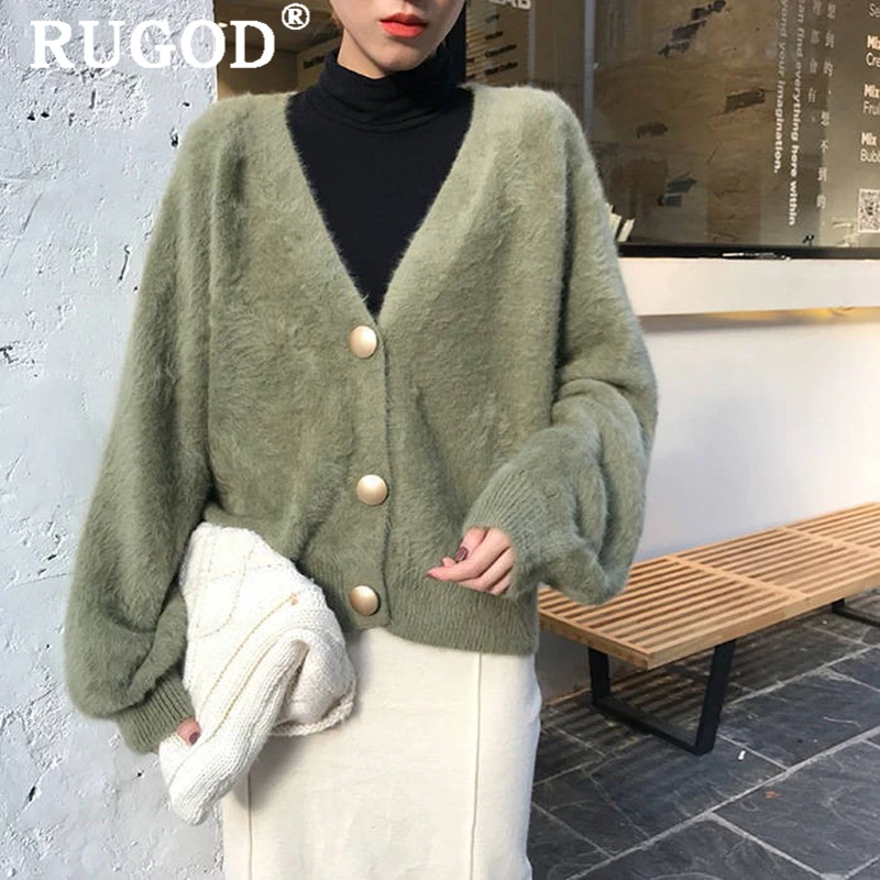 Женский кашемировый кардиган RUGOD повседневный однобортный свитер из норкового