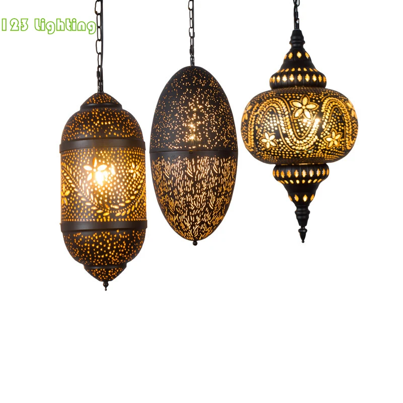 Винтажный Арабский стиль светодиодный подвесной светильник из черного металла