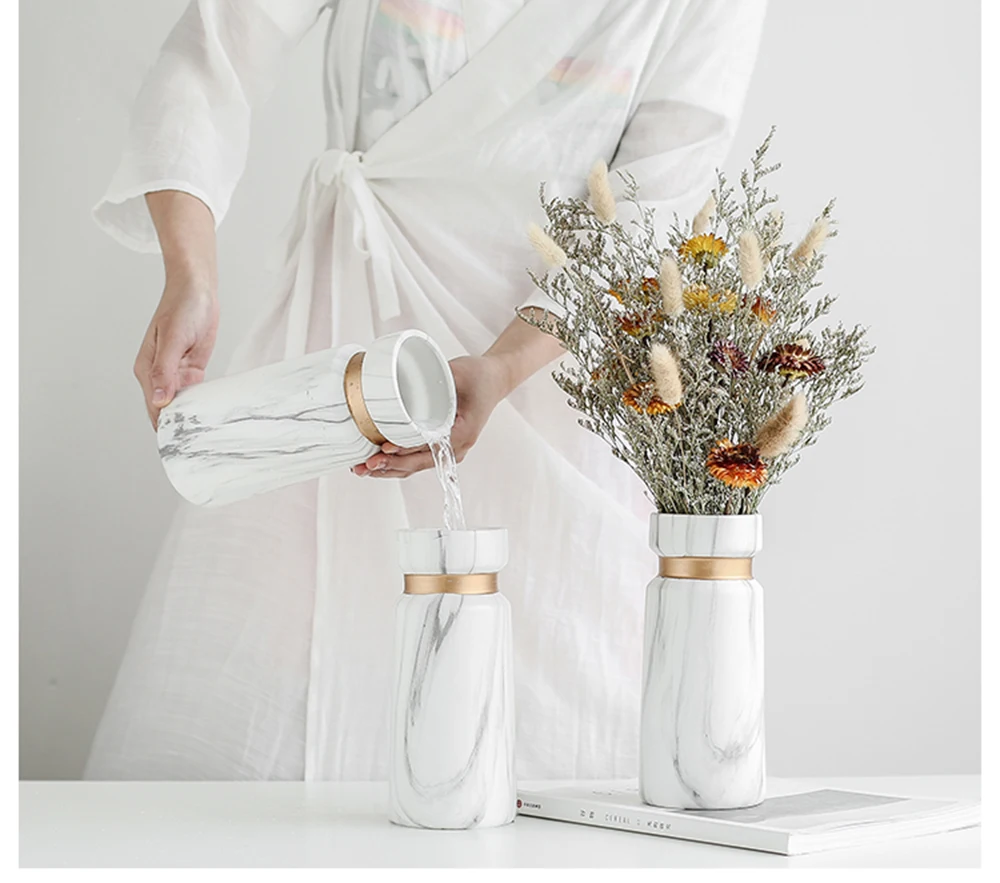 Вазы керамические белые мраморные Скандинавская настольная декоративная ваза