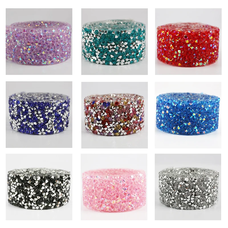Top Quality Hot Fix Rhinestones Decorative Tape AB Crystal Flatback Trim for Cloth Art DIY Decoration Crafts 1.5cm/2.5cm 80cm |