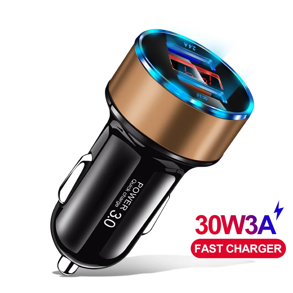 Олаф 30 Вт 5 В 3 А двойной QC 3,0 быстрое USB Автомобильное зарядное устройство для iPhone X 8 samsung S10 Xiaomi Quick Charge 3,0 в автомобиль и светодиодный цифровой дисплей