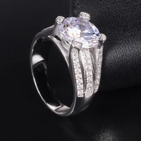 luxury 925 sterling silver ring finger classic design round 5 carat simulated diamond engagement wedding rings for women jewelry