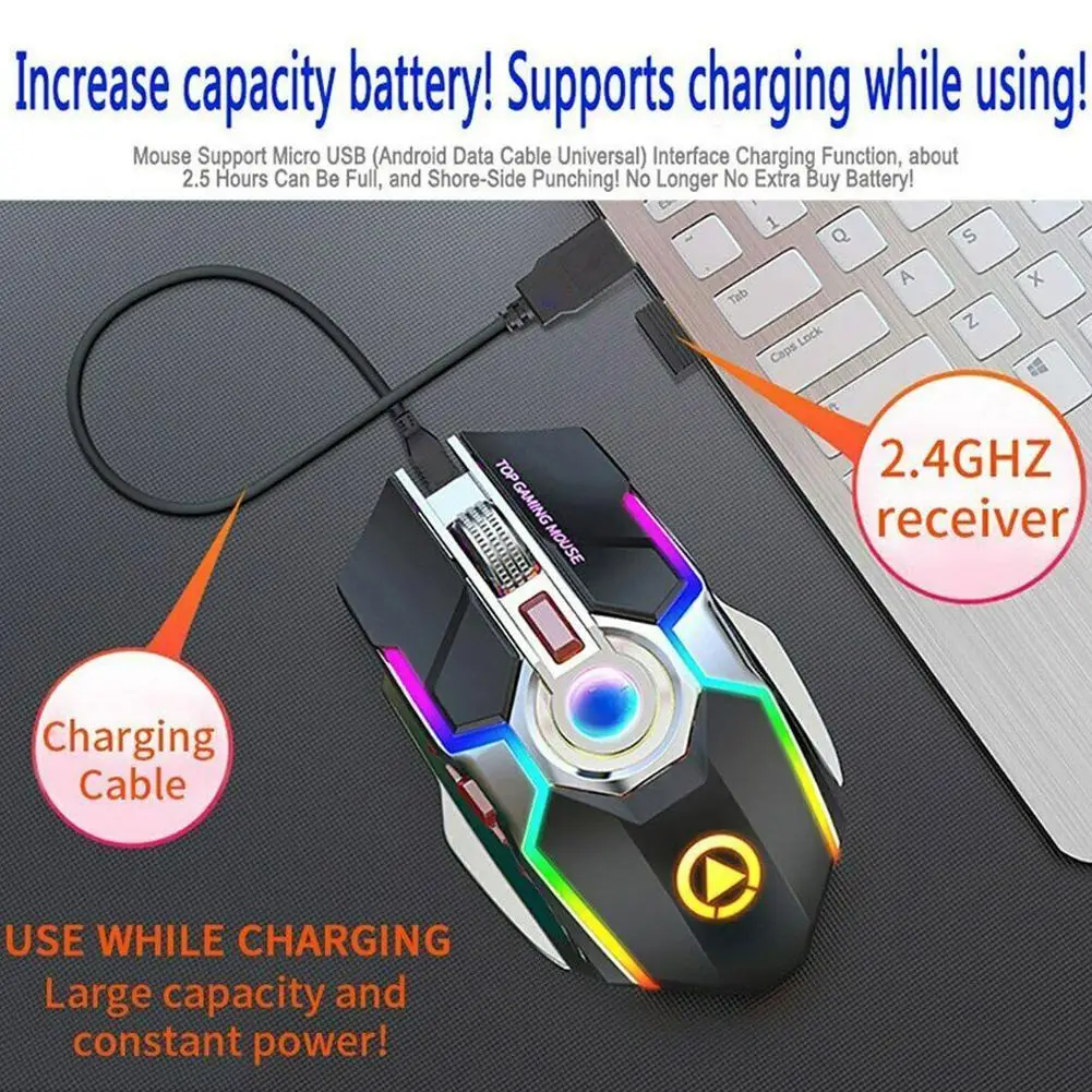 

Wireless Optical Gaming Mouse, Charging Silent Mouse 2.4DPI And Interface, USB LED Suitable Buttons, Laptop Backlight, 7 Fo P2L0