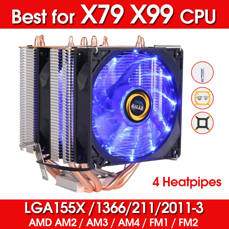 

4 Heat Pipes RGB CPU Cooler X79 X99 Motherboard 3Pin PWM 4Pin Quiet For Intel LGA 1150 1151 1155 1366 2011 AM2 AM3 AM4 Ventilado