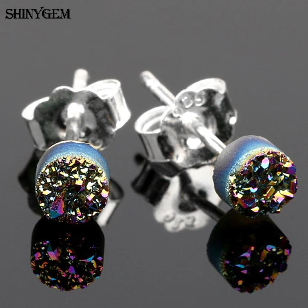 Милые изысканные круглые серьги гвоздики ShinyGem 4*4 мм с натуральным кристаллом