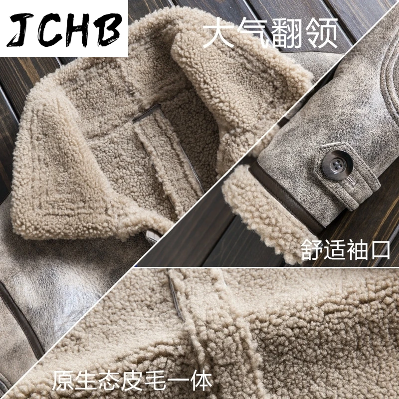 

2021 JCHB Men's Genuine Sheepskin Leather Jacket Men Clothing Real Sheep Shearling Jackets Winter Coat Hommes Veste LXR1073