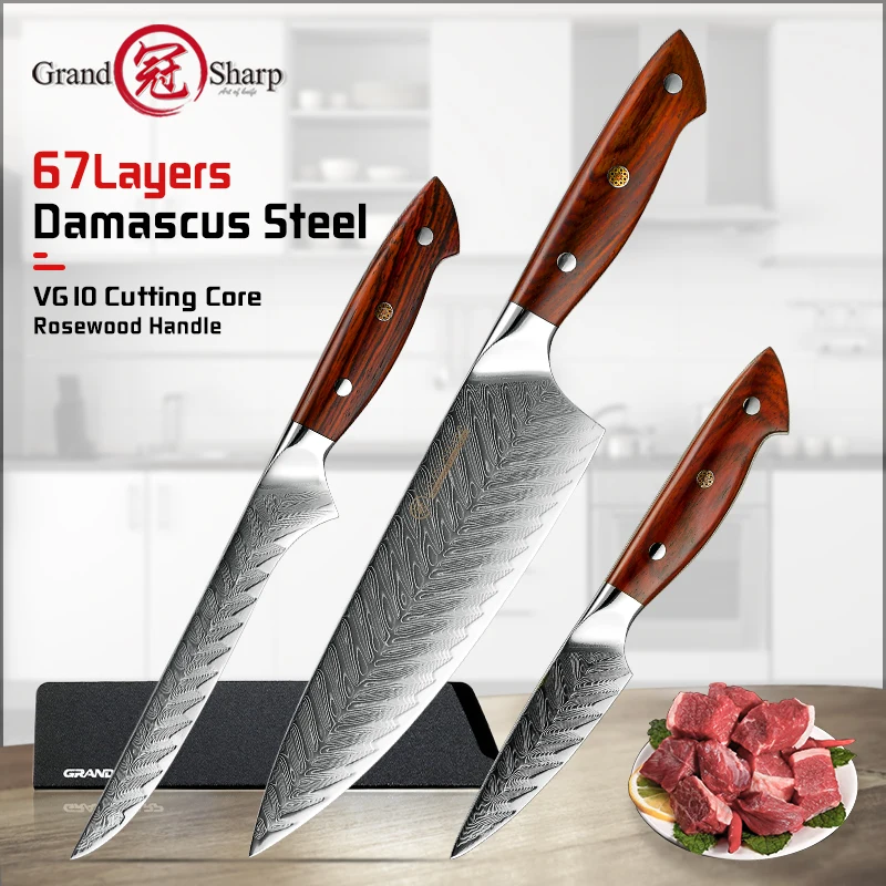 

Grandsharp Professional Kitchen Knife Set VG10 Japanese Damascus Chef Knifes Paring Boning Knives Meat Slicer Fruit Cutting Tool