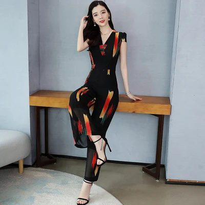 Женский шифоновый комбинезон с V-образным вырезом | Женская одежда