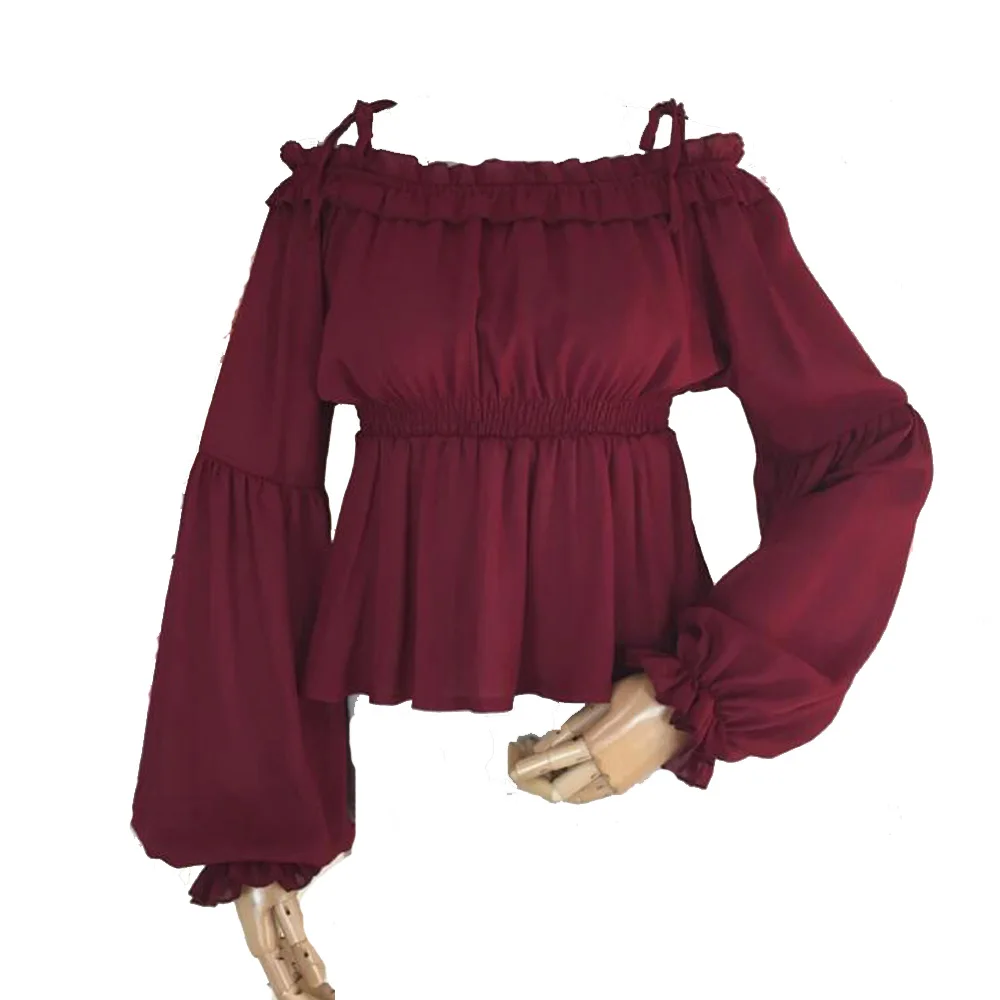 Женские блузки 2021 модное платье с открытыми плечами длинным рукавом шифон Корсет