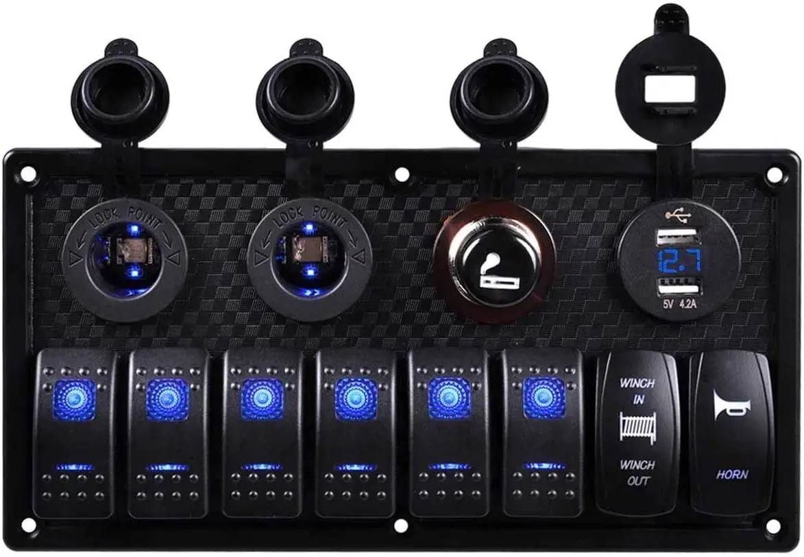 

Marine Rocker Switch, 8 Gang Circuit LED Car Waterproof Boat Rocker Switch Panel with Fuse for RV Car Boat