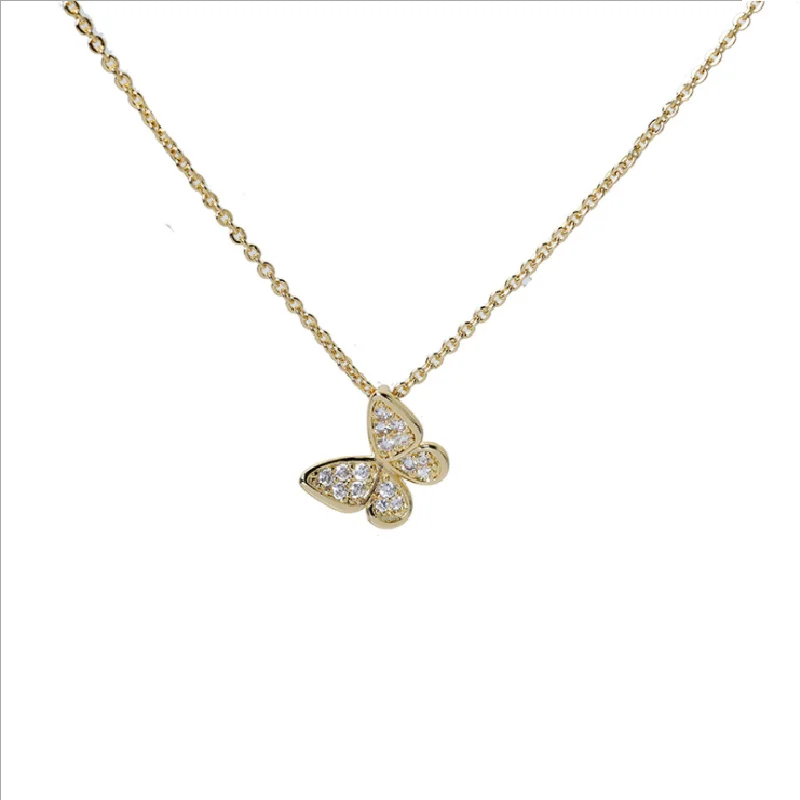 

2021 New Inlaid Crystal Butterfly Pendant Necklace Ladies Ins Trend Spring and Summer Super Temperament Simple Wild Necklace