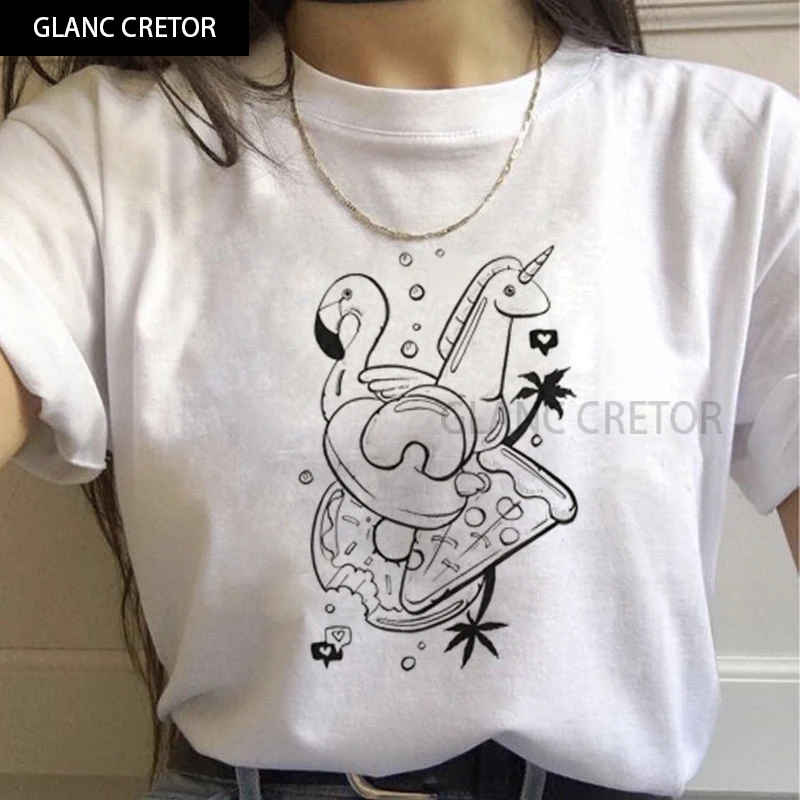 

New Unicorn 90s Funny Print Tshirt Graphic Top Tees Female Kawaii Harajuku T Shirts Women Cute Unicornio Ullzang Cartoon T-shirt