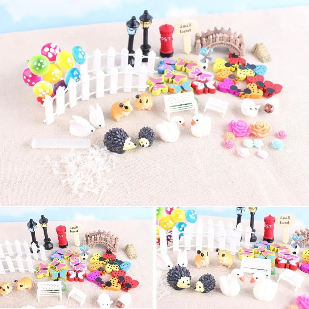

58pcs/set Micro Landscape Plant Decoration Accessories Kit Flower Diy Succulent Street Moss Bridge Lamp Doll Animal House C W4K9