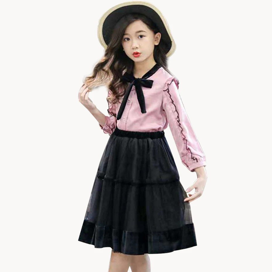 Детская одежда блузка + сетчатая юбка комплект одежды из 2 предметов для девочек в