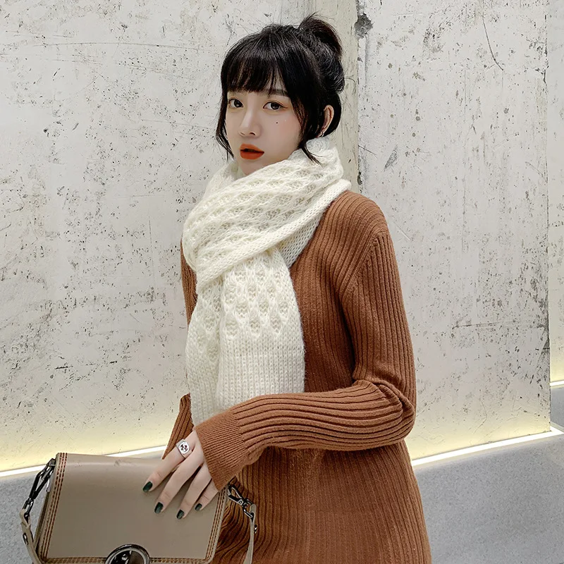 

Pure Color Scarf Women's Autumn and Winter Korean Version of Wild Fashion Western Style Cute Girl Thick Warm Knitted Wool Scarf