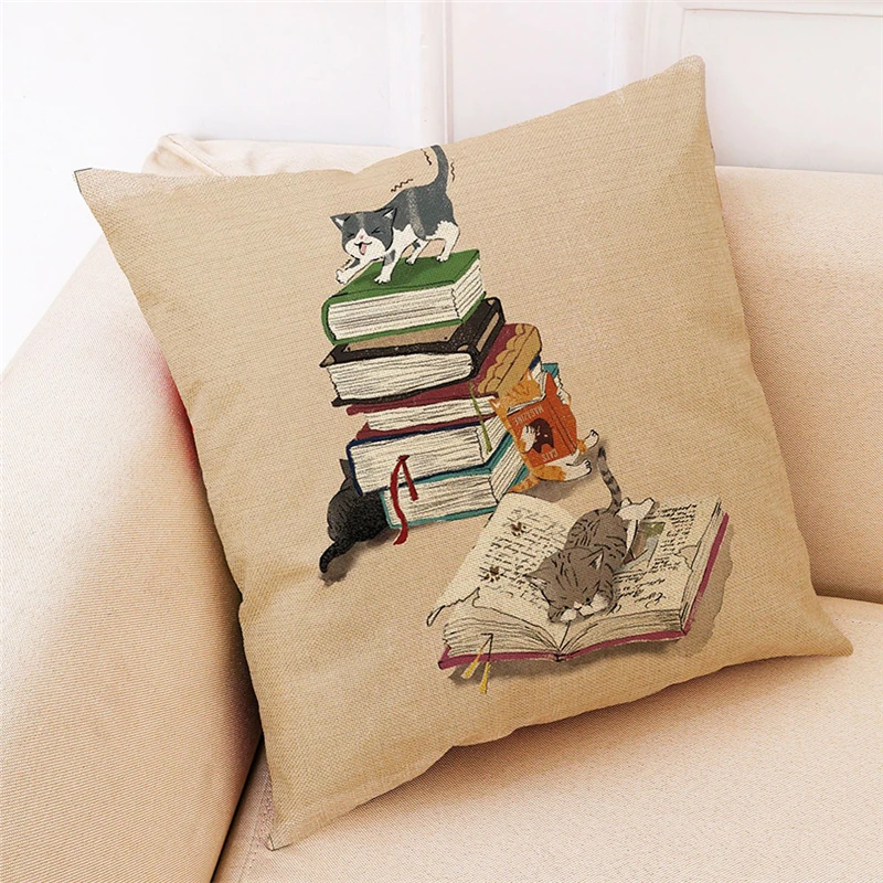 

Lazy Cat Cushion Cover Home Decorative Cotton Linen Square Throw Pillow Case Sofa Waist Cushion Cover Drop Ship March7