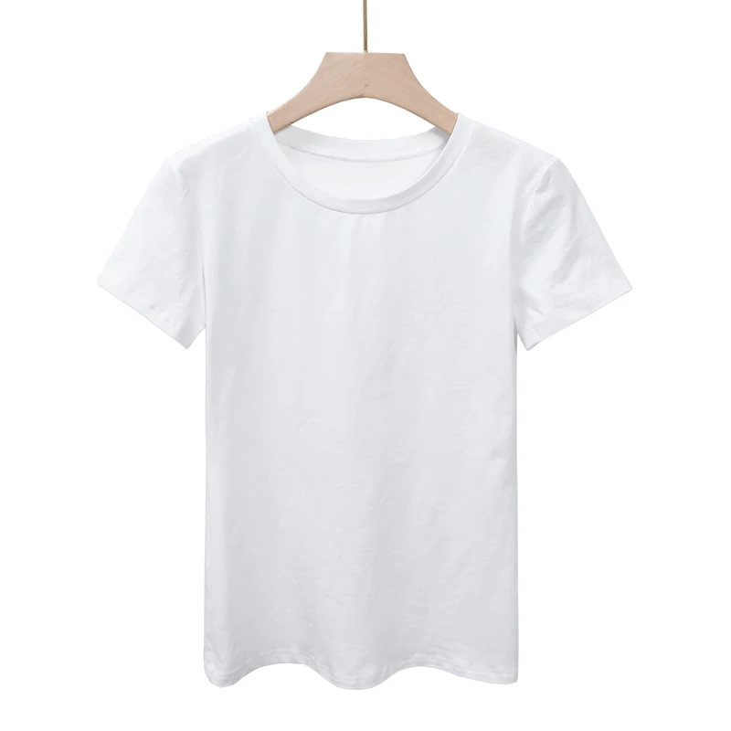 2020 летняя хлопковая футболка Женская свободная Стильная однотонная Женский Топ