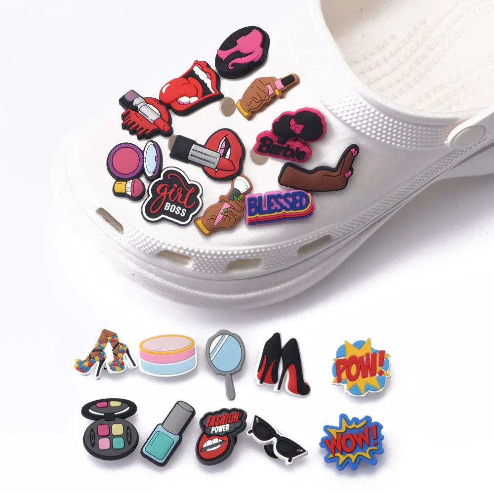 1 Pcs 2021 New Designer Women Croc Shoes Charms Girl Power Accessories Beauty Lipstick Queen Clog Shoes Make Up Pink Decoration