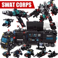 750pcs 8dolls city police station swat corps team military car fighting war robot building blocks toys for boys children gifts