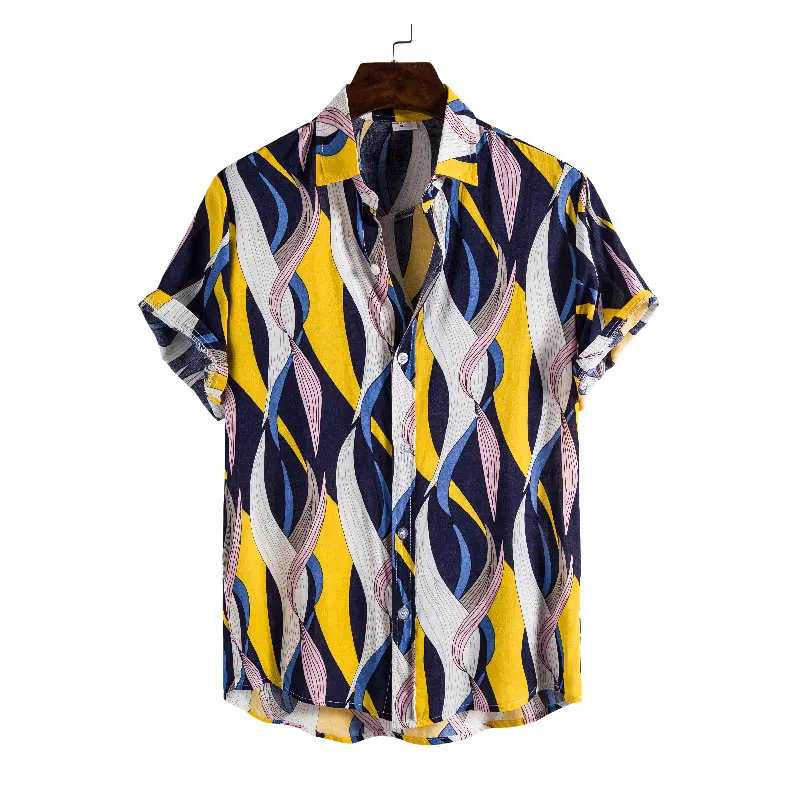 

Summer Men Beach Shirt Print Short Sleeve Button Leisure Hawaiian Shirts Men Streetwear