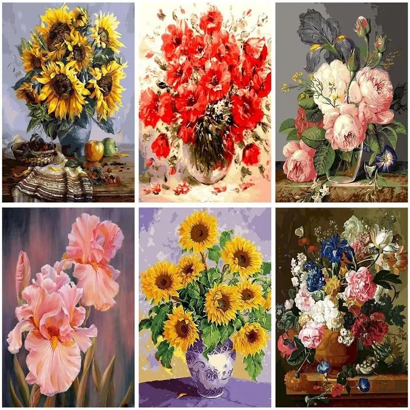 

CHENISTORY Oil Painting By Numbers Flower Paint By Numbers Drawing On Canvas Diy Window Scenery Home Decoration 60x75cm