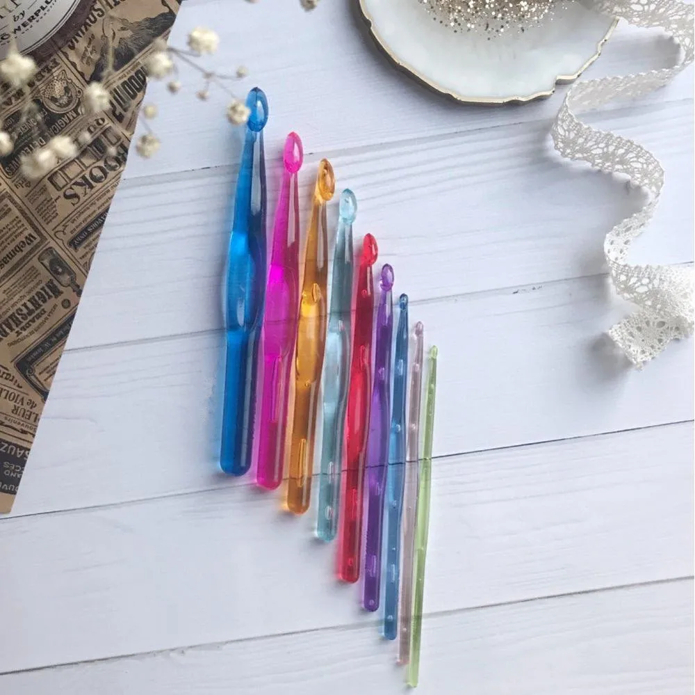 9 шт./компл. Пластиковые акриловые крючки для вязания крючком 3 мм 4 5 6 7 8 10 12 Прямая