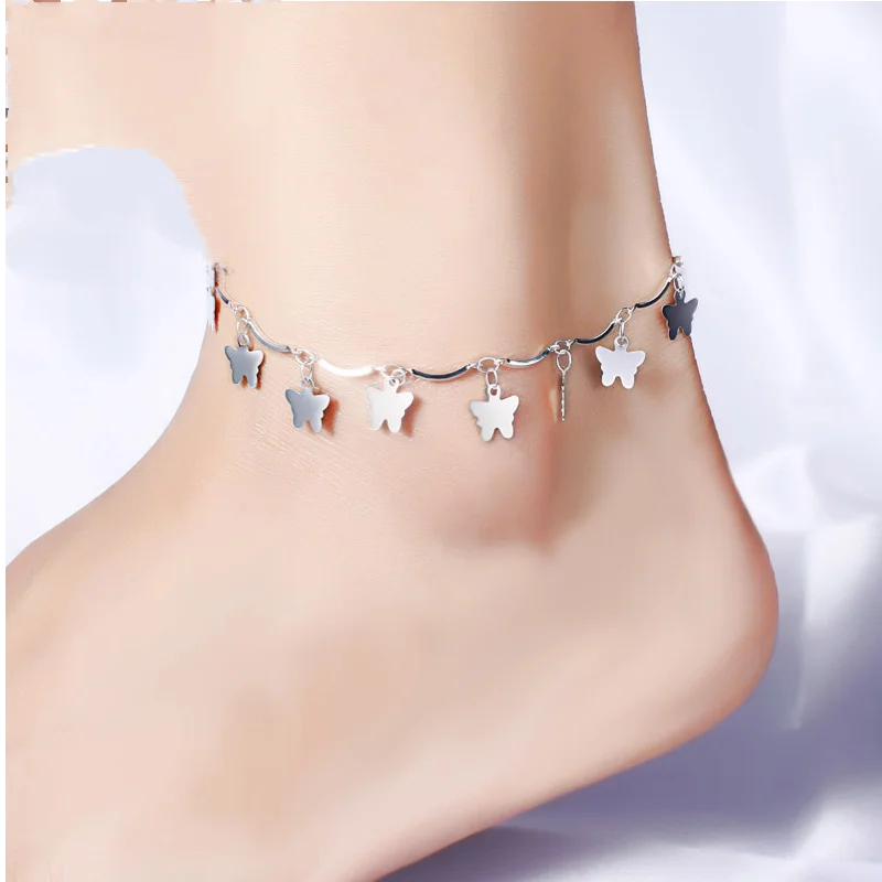 

NEW 925 Sterling Silver Butterfly Tassel Anklet for Women Simple Sweet Zircon Bracelet Anklet Hot Jewelry Wholesale