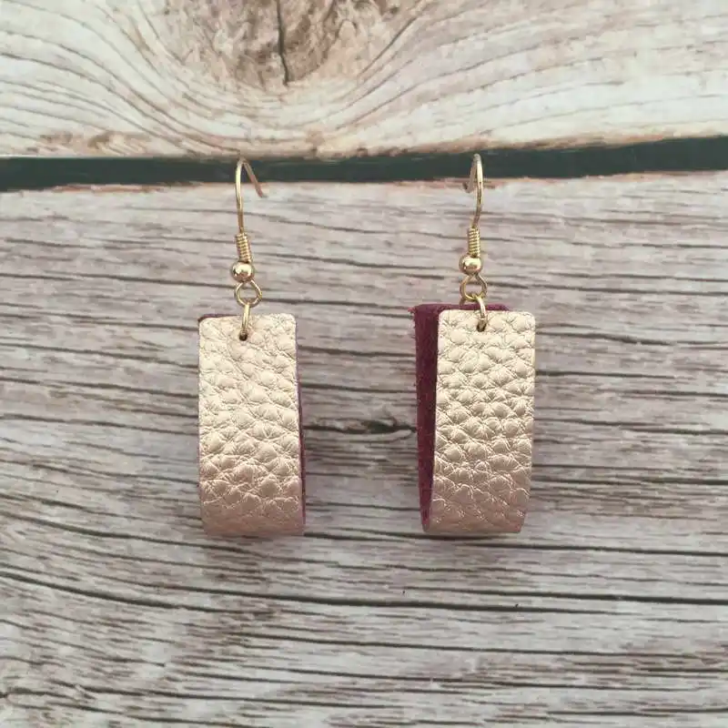 

ZWPON Handmade Wide Folded Rectangle Leather Earrings for Women Fashion Gold Tan Genuine Leather Square Earrings Jewelry
