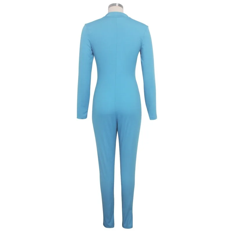 

Zipper Up Sexy One Piece Bodysuit Women Deep V Neck Long Sleeve Bandage Jumpsuit Plus Size Solid Full Length Party Club Romper
