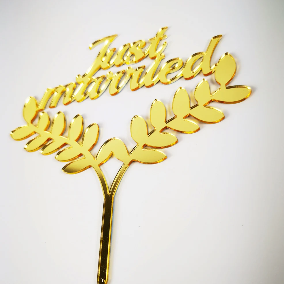 Just Married with Leaves Wedding Cake Topper Romantic Decor Bride and groom Party Supplies | Дом и сад