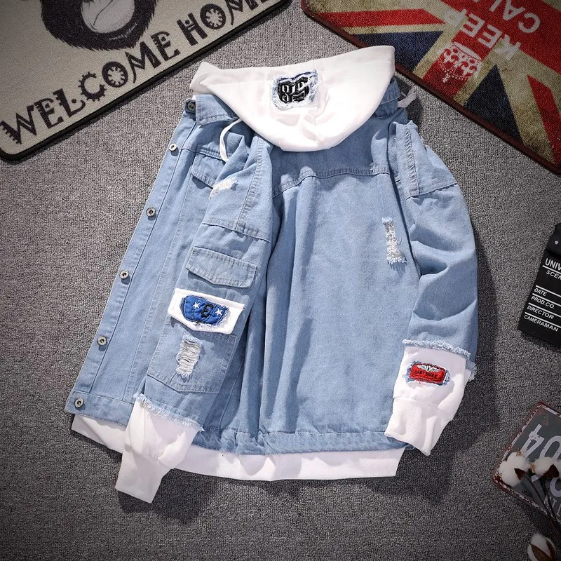 

Autumn New Hooded Denim Jacket Men's Men's Hip Hop Men's Retro Denim Jacket Street Casual Bomber Jacket Harajuku Fashion Coat