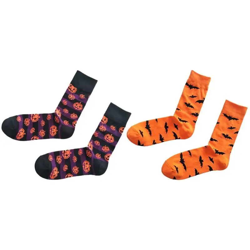 Носки Хэллоуин с рисунком тыквы или летучей мыши для взрослых дышащие хлопковые