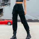 Женские однотонные черные повседневные брюки Daliy в уличном стиле с карманами, Женские спортивные штаны для инструментов # G3