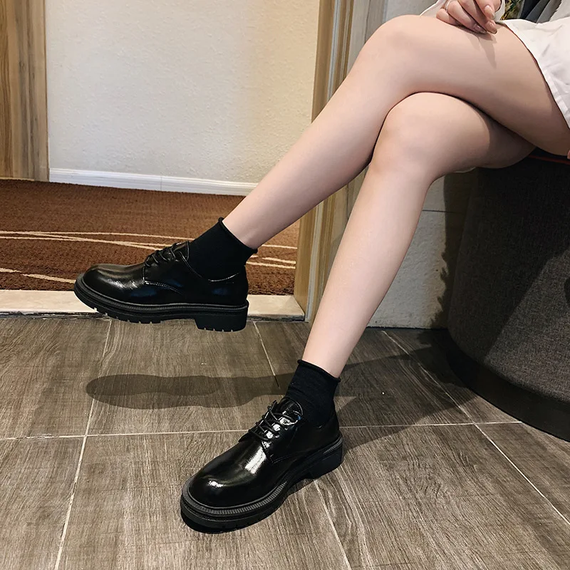 

Туфли-оксфорды женские с круглым носком, повседневные модные кроссовки, плоская подошва, универсальные, в британском стиле, лето-осень