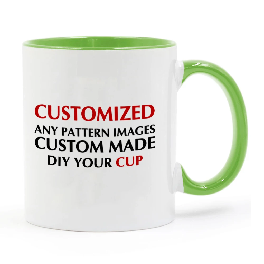 LIQU Personalized DIY photo coffee mug Multi color handle Milk Tea Cups with Custom Picture LOGO Text printing - Цвет: green