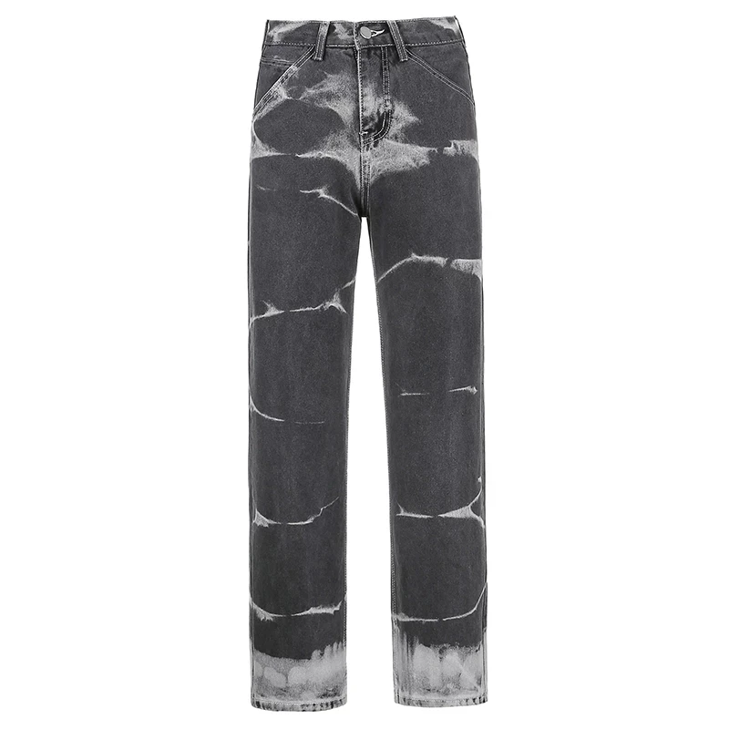 

Brown Gray Tie Dye Print Harajuku Jeans Women Casual Skinny High Waist Pants Ladies Streetwear Denim Trousers Hip Hop