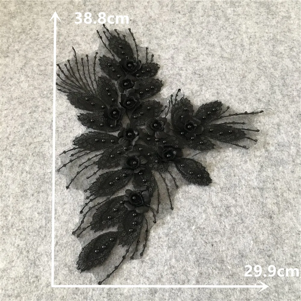 Черное Новое поступление 3D Цветочная вышивка кружево вырез Venise АБС жемчуг