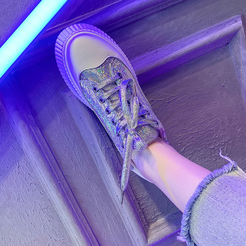 

2020 Original New Bright Sequins Women's Shoes Muffin Bottom Fashion Casual Women's Shoes Increased Walking Shoes Casual Shoes