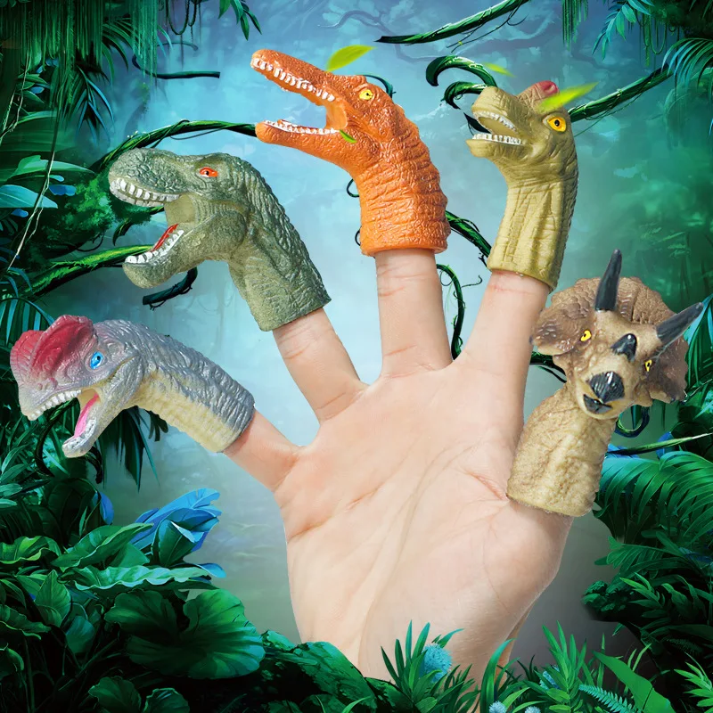 5PCS children's finger doll cartoon simulation dinosaur finger doll finger doll baby early education hand story machine toy