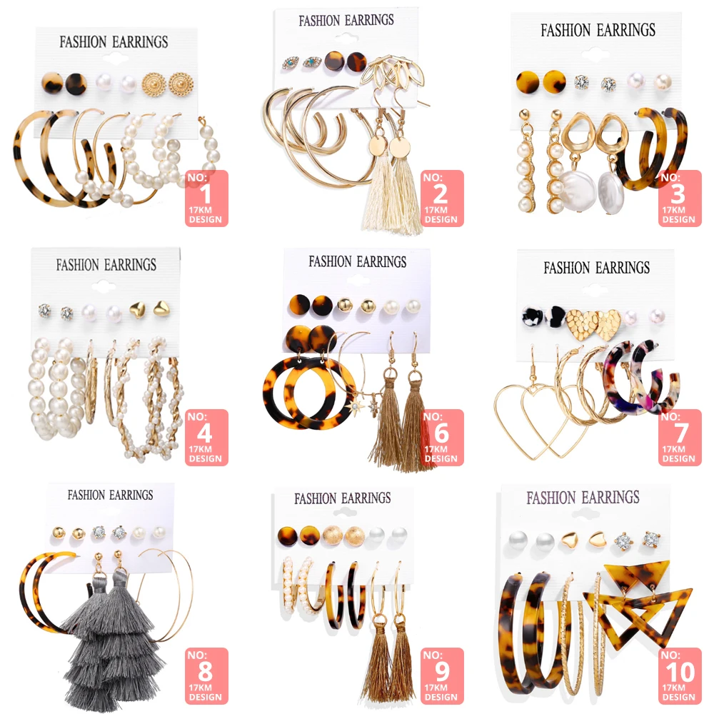 17KM Vintage Moon Pearl Stud Earrings Set For Women BOHO Tassel Geometric Heart Twist Earring New DIY Bohemian Jewelry